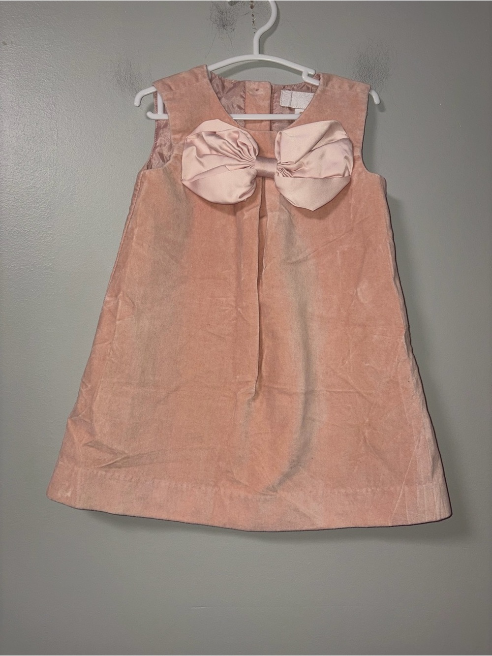 Camilla Rose Pink Velvet Sleeveless Shift Dress Bow Accent Girls 24M